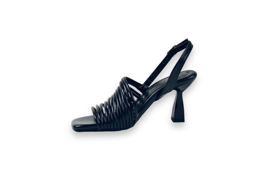 Shoecide Lux Kadın Çalç Siyah Topuklu Biyeli Bilekten Bağlamalı Sandalet 8 Cm 201