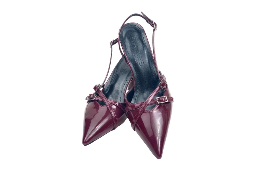 Shoecide Lux Kadın Ferga Bordo Çift Tokalı Topuklu Ayakkabı Sandalet 7 Cm 2105