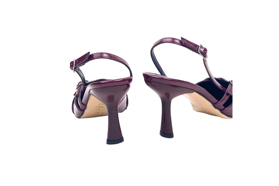 Shoecide Lux Kadın Ferga Bordo Çift Tokalı Topuklu Ayakkabı Sandalet 7 Cm 2105
