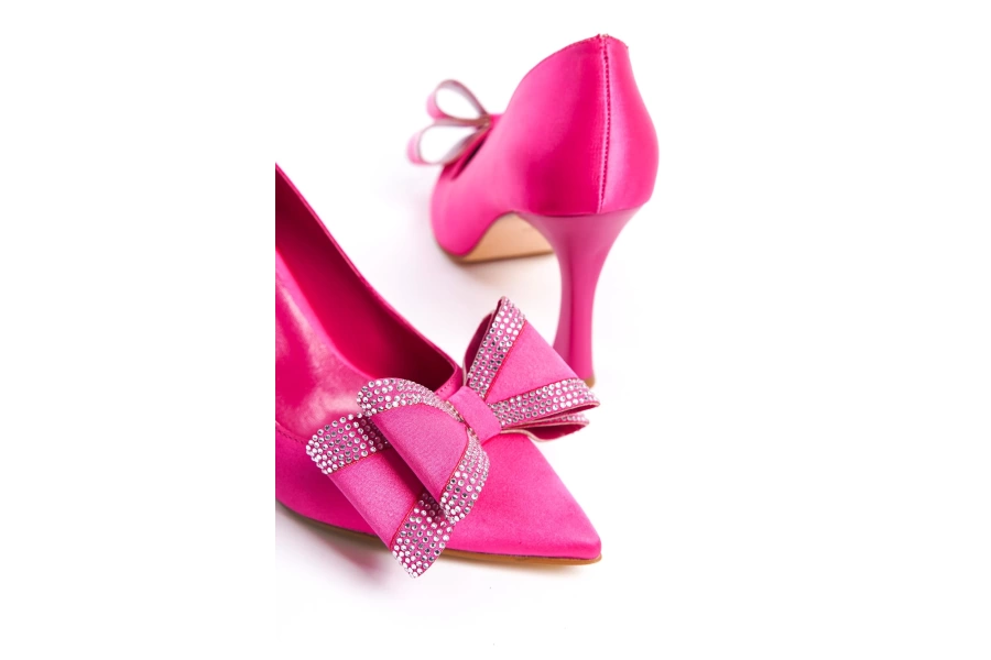 Shoecide Lux Kadın Fuşya Fasm Saten Boyalı Ökçe(topuklu)fiyonk Detaylı Abiye Ayakkabı 305