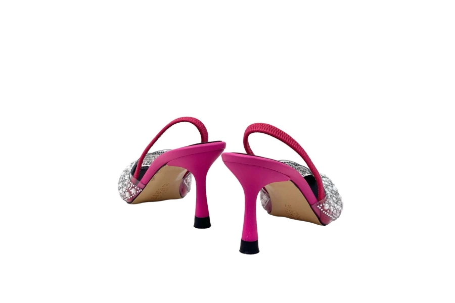 Shoecide Lux Kadın Kelma Fuşya Taşlı Arkası Lastikli Ayakkabı Terlik 7cm 806