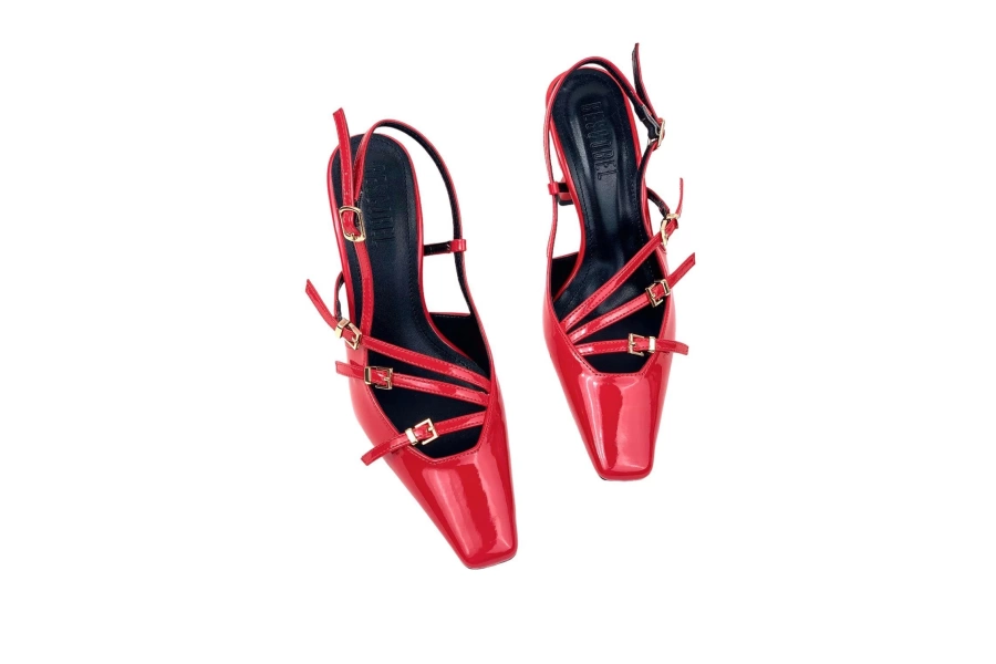 Shoecide Lux Kadın Keyt Kırmızı İnce Topuk 3 Tokalı Günlük Ayakkkabı 8cm 766