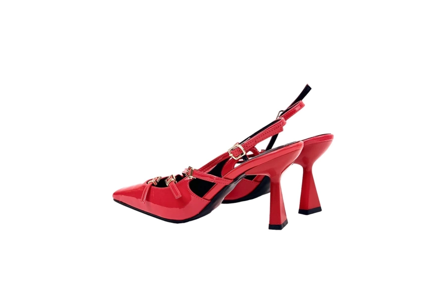 Shoecide Lux Kadın Keyt Kırmızı İnce Topuk 3 Tokalı Günlük Ayakkkabı 8cm 766