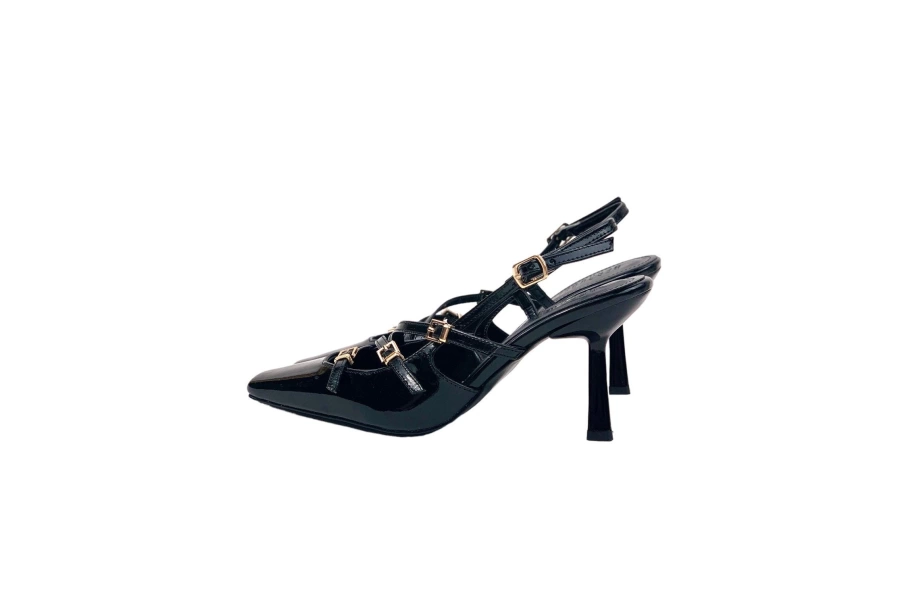 Shoecide Lux Kadın Keyt Siyah İnce Topuk 3 Tokalı Günlük Ayakkkabı 8cm 766