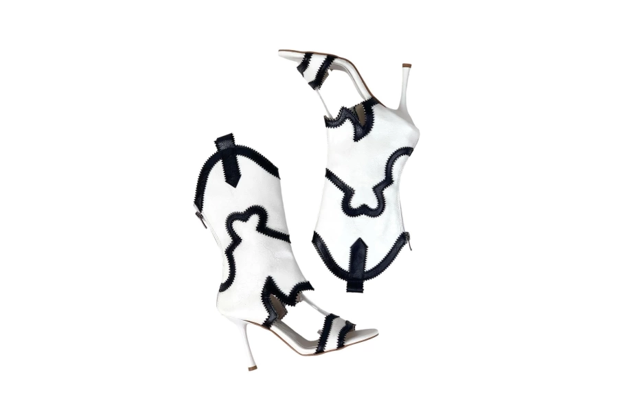 Shoecide Lux Kadın Okla Beyaz İnce Topuk Yazlık Kovboy Çizme Ayakkabı 10 Cm 2001