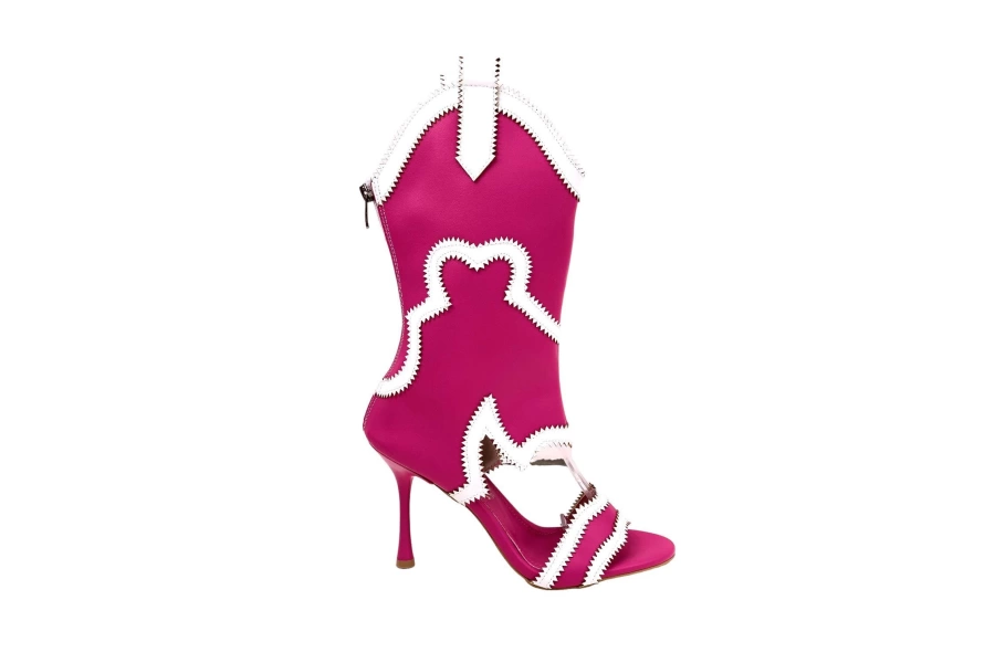 Shoecide Lux Kadın Okla Fuşya İnce Topuk Yazlık Kovboy Çizme Ayakkabı 10 Cm 2001