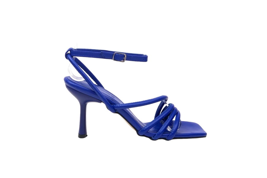 Shoecide Lux Kadın Pakj Mavi Biyeli Bilekten Bağlamalı Sandalet 7,5 Cm 9904