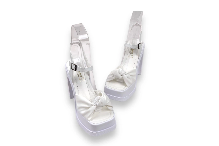 Shoecide Lux Kadın Pedya Beyaz Fiyonk Detaylı Platform Terlik 15 Cm Topuklu 1050