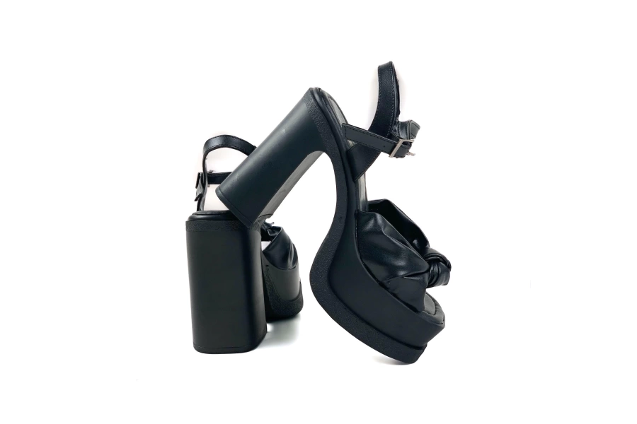 Shoecide Lux Kadın Pedya Siyah Fiyonk Detaylı Platform Terlik 15 Cm Topuklu