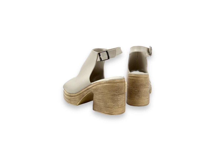 Shoecide Lux Kadın Pohm Bej Topuklu Yazlık Ayakkabı 10 Cm Topuk (375)