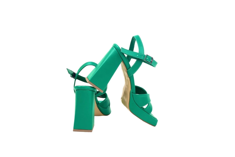 Shoecide Lux Kadın Rosd Yeşil Tek Platform Yüksek Topuk Çapraz Bantlı Ayakkabı Sandalet 10 Cm 3502
