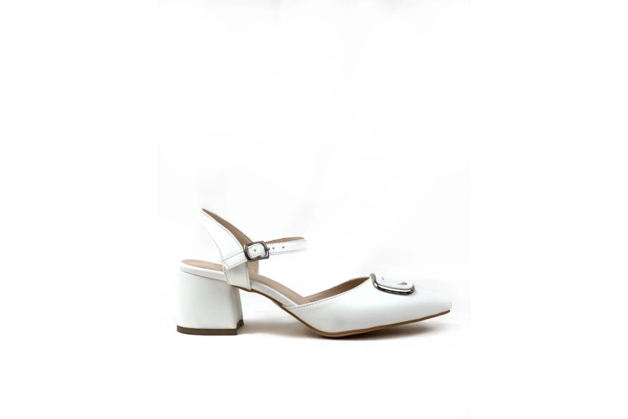 Shoecide Lux Kadın Sare Beyaz Bilekten Bağlamalı Topuklu Ayakkabı Babet