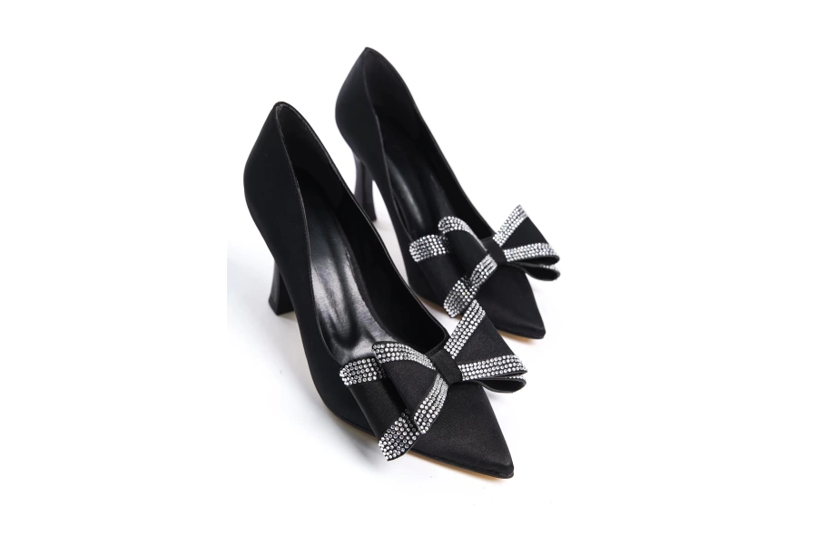 Shoecide Lux Kadın Siyah Fasm Saten Boyalı Ökçe(topuklu)fiyonk Detaylı Abiye Ayakkabı 305