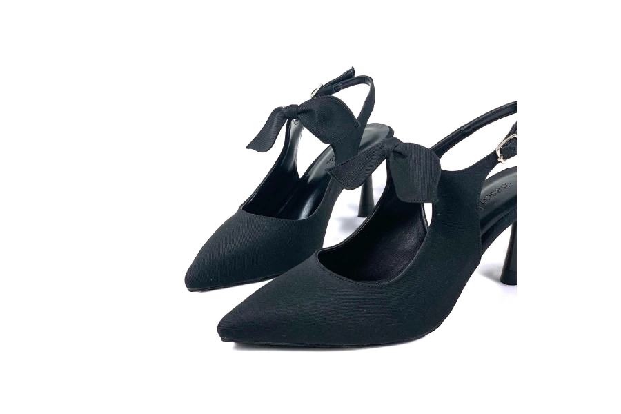 Shoecide Lux Kadın Siyah Kot Malzeme Tanb Fiyonk Detaylı Topuklu Sivri Burun Ayakkabı 7 Cm Topuk 602