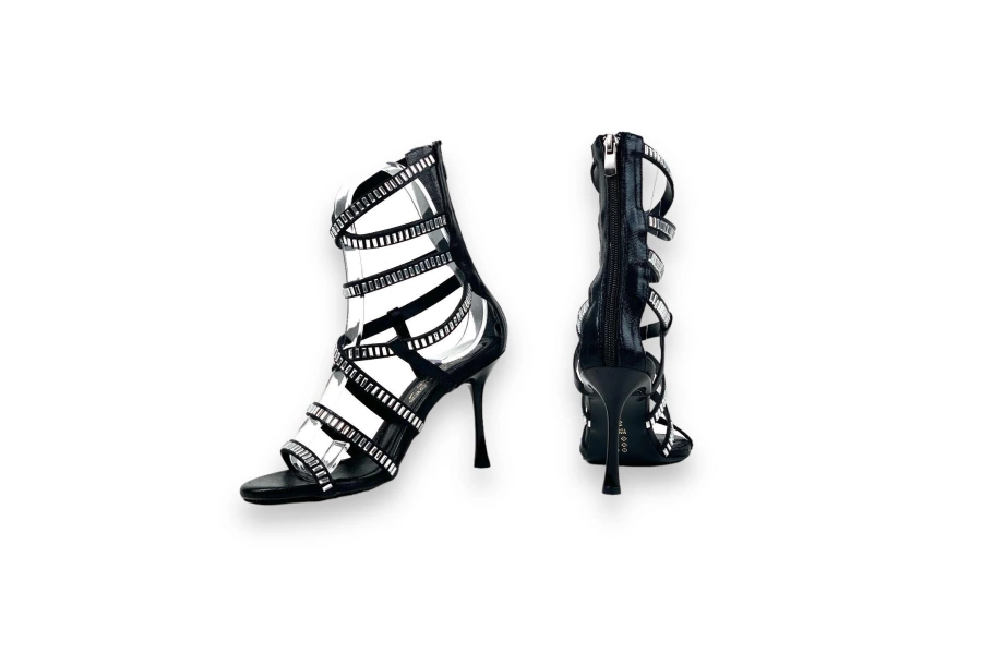 Shoecide Lux Kadın Terja Siyah Sultan İnce Topuklu Abiye Taş Detaylı Ayakkabı 9 Cm 701