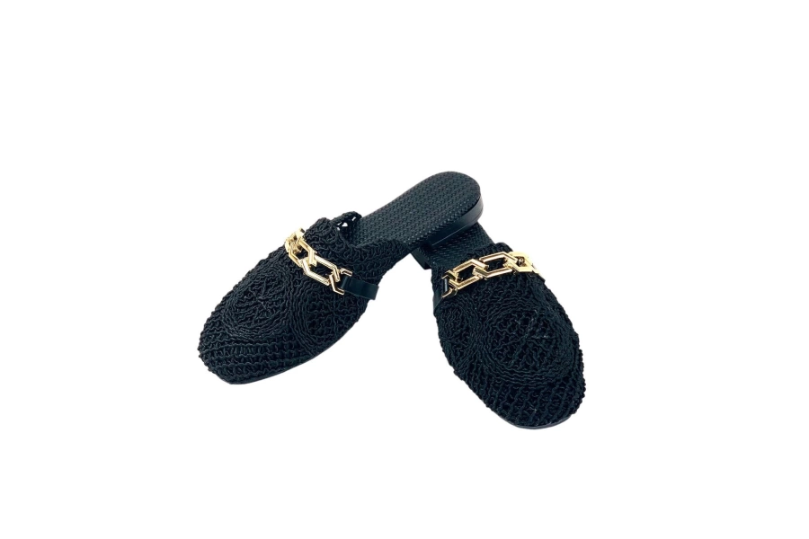 Shoecide Lux Kadın Term Siyah Taş Detaylı Triko Terlik 1cm