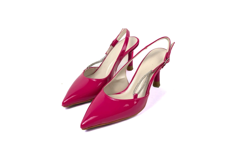 Shoecide Lux Kadın Ukla Fuşya Rugan Taş Detaylı Ayakkabı Sandalet 7 Cm 705