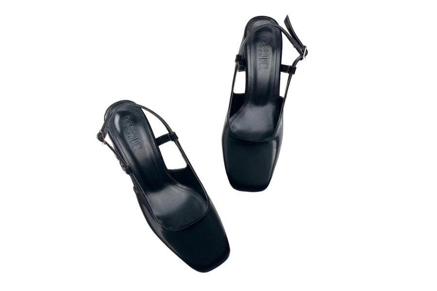 Shoecide Lux Kadın Yals Siyah İpeksi Malzeme Yuvarlak Burun Arkası Açık Saandalet 8 Cm 112