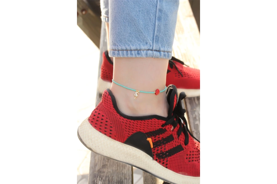 Shoecide Mavi Boncuk Tasarımlı Deniz Atı Detaylı Halhal