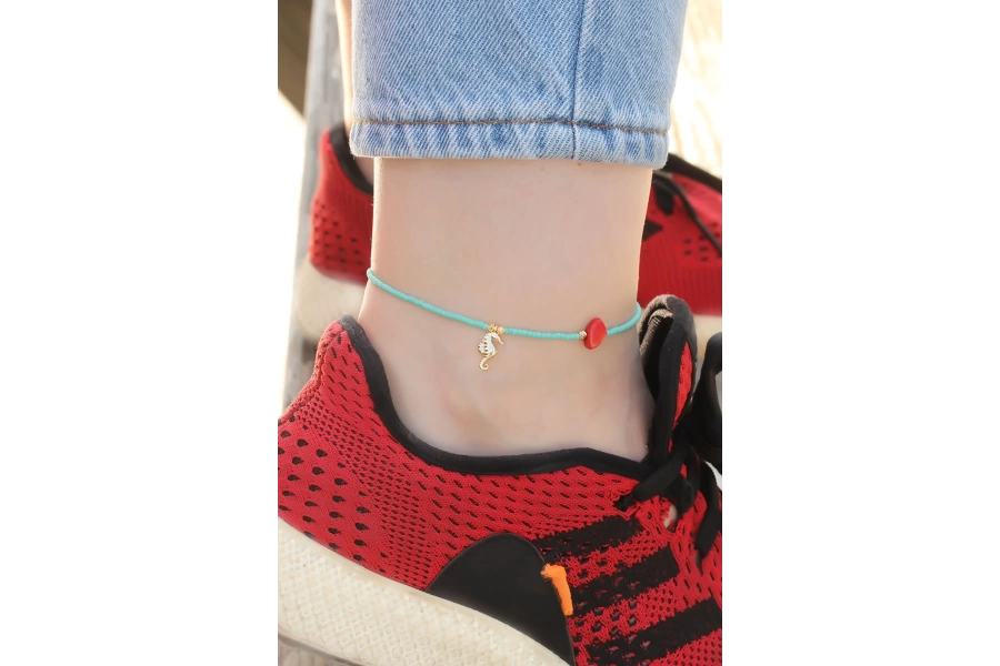 Shoecide Mavi Boncuk Tasarımlı Deniz Atı Detaylı Halhal