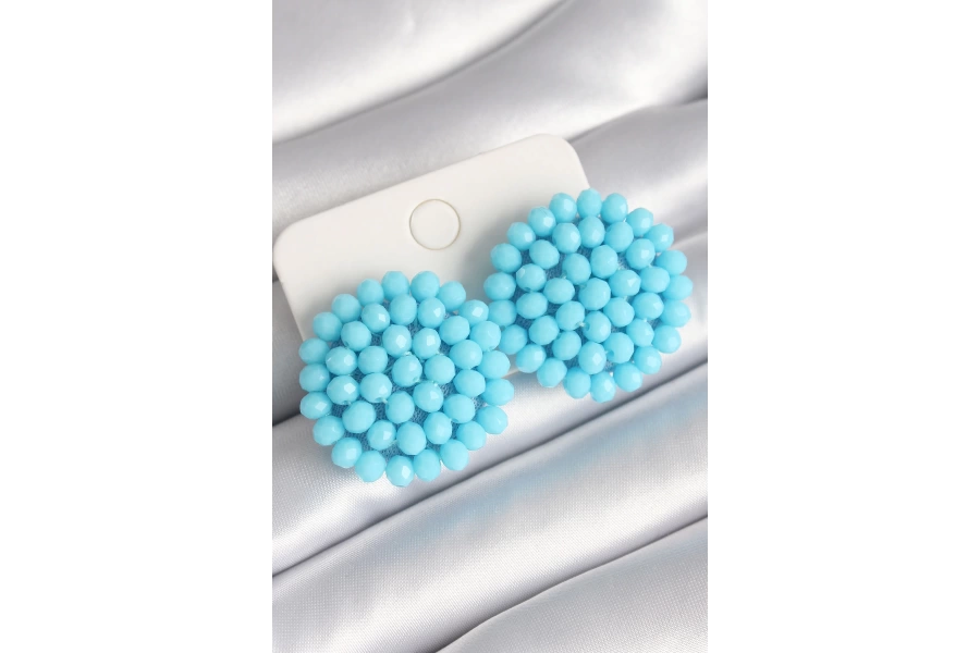 Shoecide Mavi Renk Kristal Düğme Model Kadın Küpe