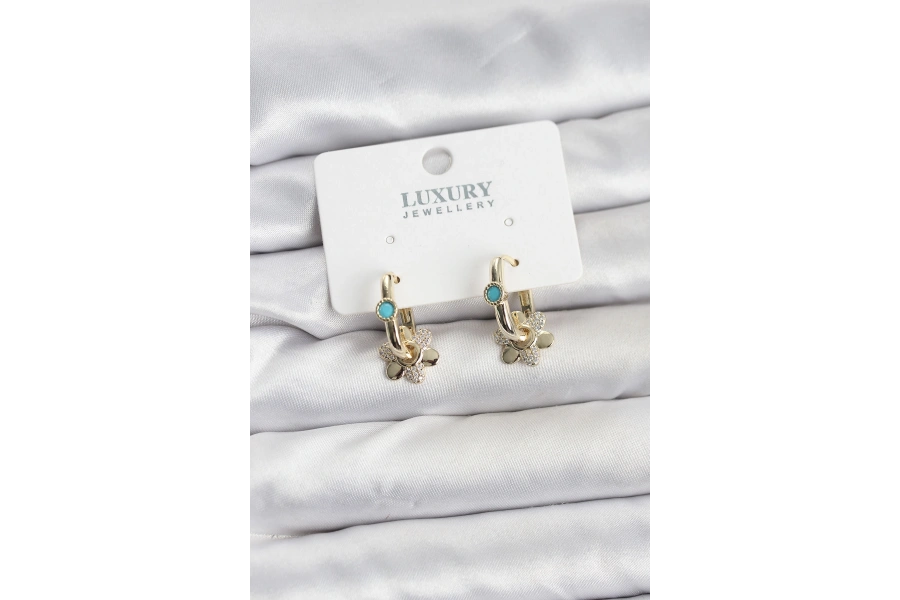 Shoecide Mavi Taş Detaylı Pirinç Gold Renk Kadın Göçmen Küpesi