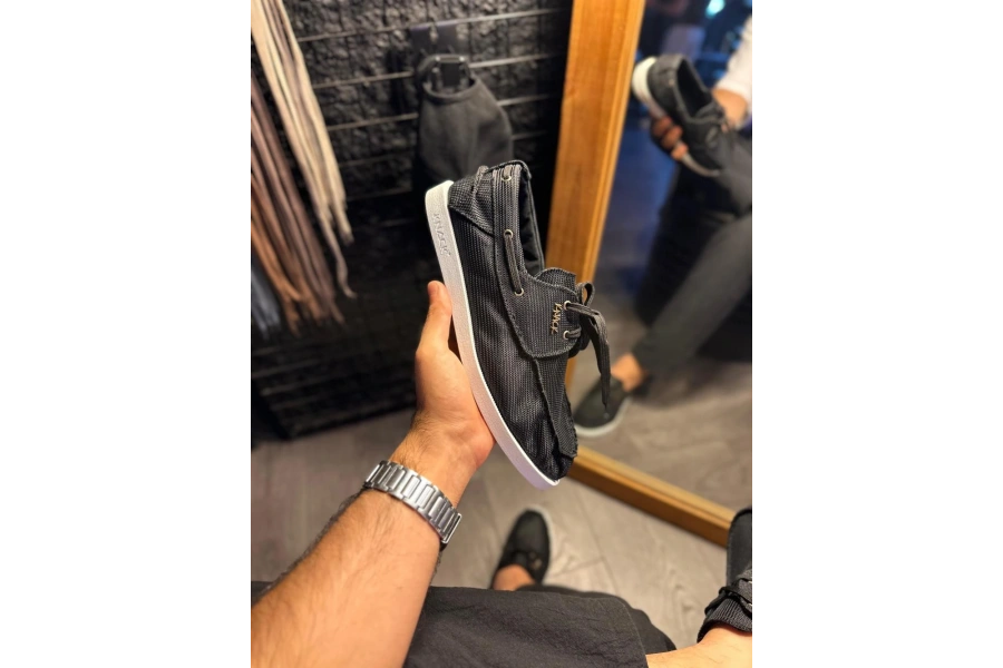 Shoecide Mevsimlik Keten Ayakkabı 008 Siyah (beyaz Taban)
