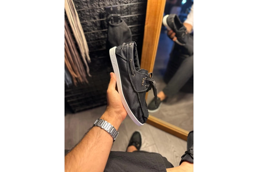 Shoecide Mevsimlik Keten Ayakkabı 008 Siyah (beyaz Taban)