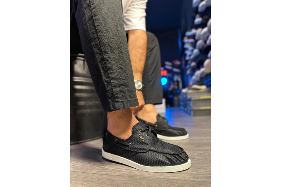 Shoecide Mevsimlik Keten Ayakkabı 008 Siyah (beyaz Taban)