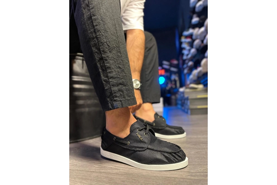 Shoecide Mevsimlik Keten Ayakkabı 008 Siyah (beyaz Taban)