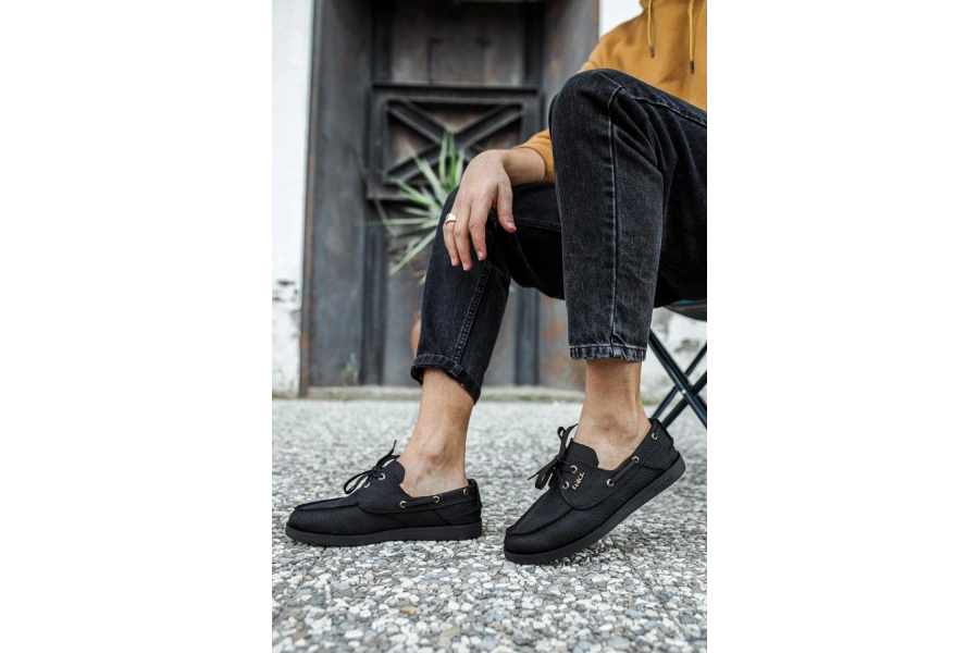 Shoecide Mevsimlik Keten Ayakkabı 008 Siyah (siyah Taban)