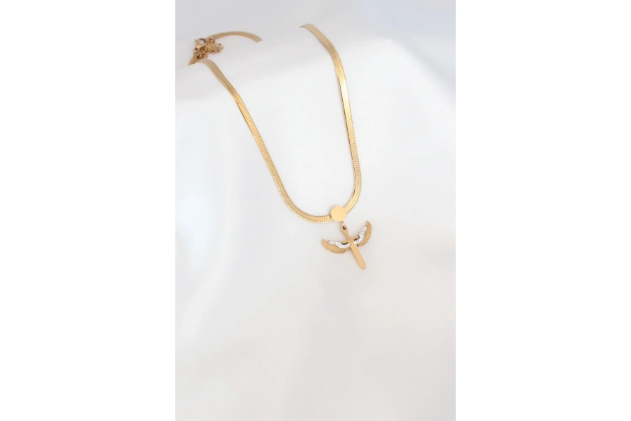 Shoecide Mikail Figür Zirkon Taş Detay Gold Renk Çelik İtalyan Zincir Kadın Kolye