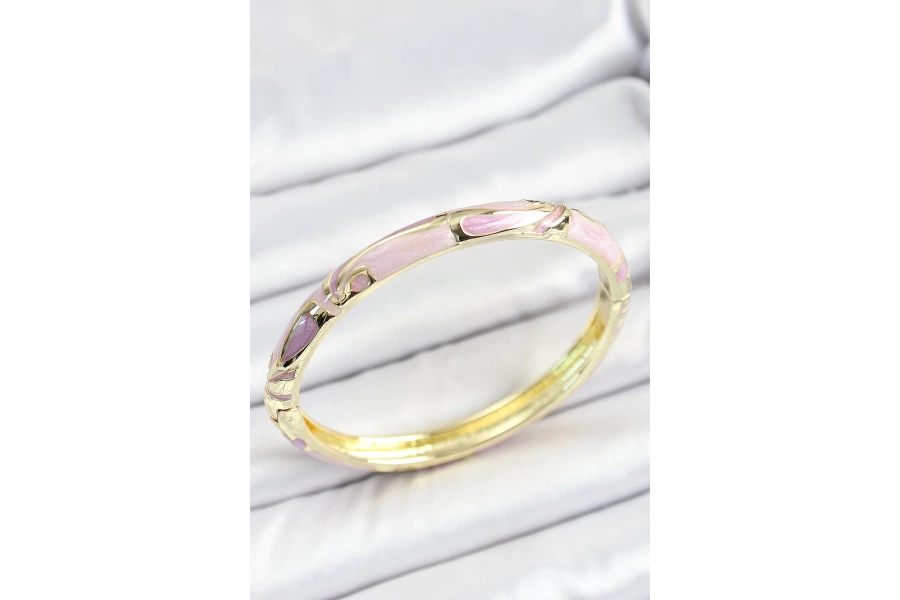 Shoecide Mineli Pirinç Pembe Desenli Gold Renk Kadın Kelepçe