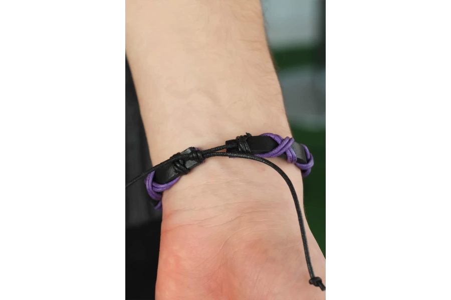 Shoecide Mor Çapraz İpli Siyah Renk Deri Erkek Bileklik