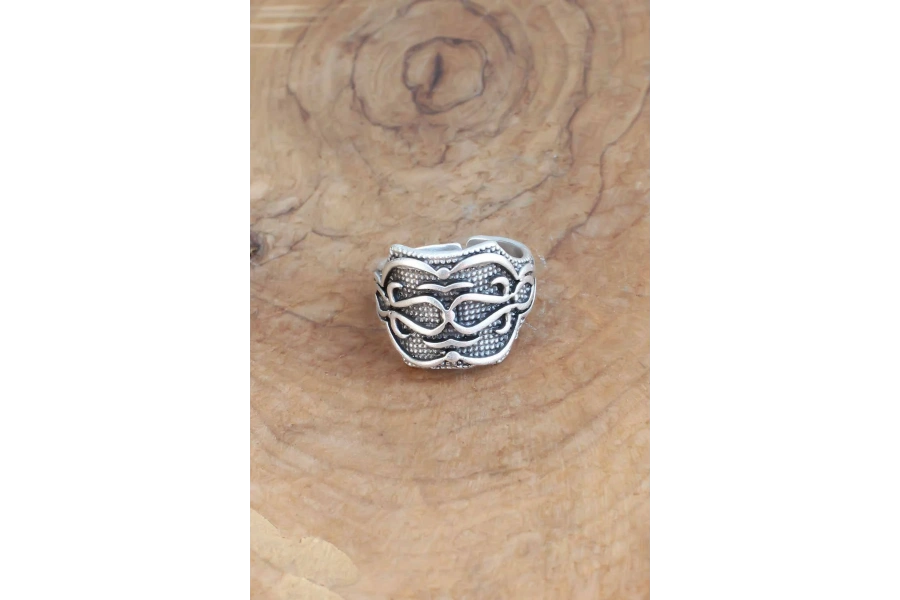 Shoecide Motifli Gümüş Renk Ayarlanabilir Erkek Yüzük