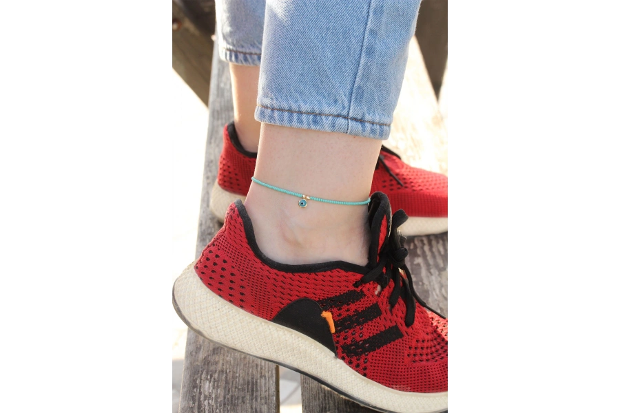 Shoecide Nazar Boncuğu Detaylı Mavi Boncuk Tasarımlı Halhal
