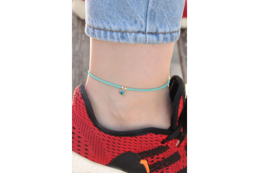 Shoecide Nazar Boncuğu Detaylı Mavi Boncuk Tasarımlı Halhal