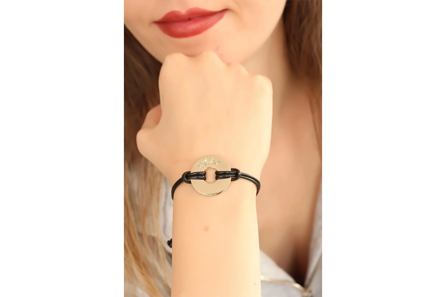 Shoecide Okay (iyi) Siyah Deri İpli Unisex Mood Bileklik