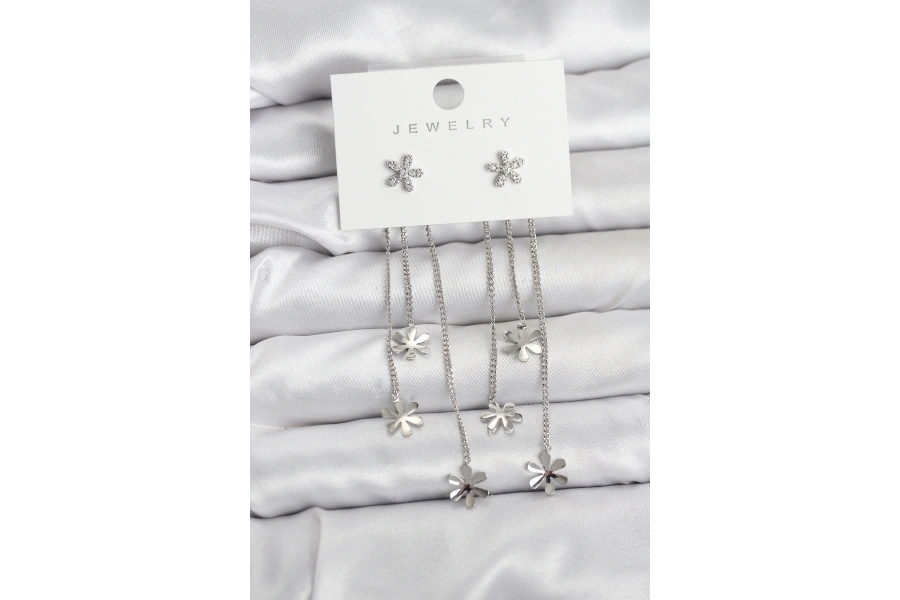 Shoecide Papatya Model Gümüş Renk Pirinç Sallantılı Kadın Küpe