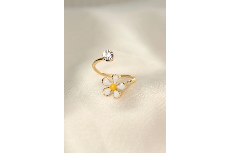 Shoecide Papatya Tasarımlı Zirkon Taşlı Ayarlanabilir Yüzük