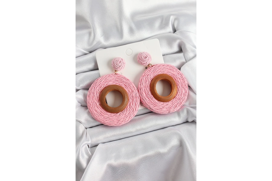 Shoecide Pembe Halka Figürlü Hasır Örgü Model Gold Renk Kadın Küpe
