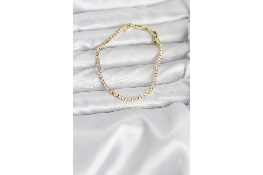 Shoecide Pembe Ve Beyaz Zirkon Taşlı Gold Renk Su Yolu Kadın Bileklik