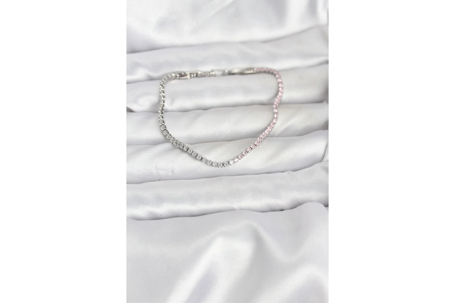 Shoecide Pembe Ve Beyaz Zirkon Taşlı Gümüş Renk Su Yolu Kadın Bileklik