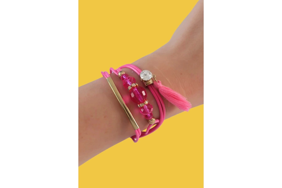 Shoecide Pembe Zirkon Taşlı İpli Püskül Detay Çoklu Bileklik