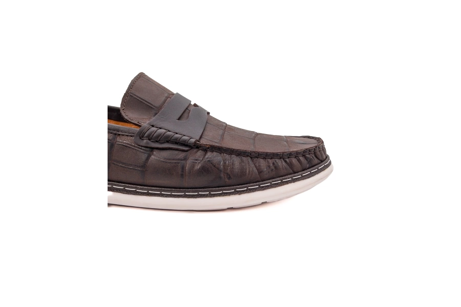 Shoecide Pergamon Kahve Kroko Desenli Hakiki Deri Erkek Günlük Ayakkabı