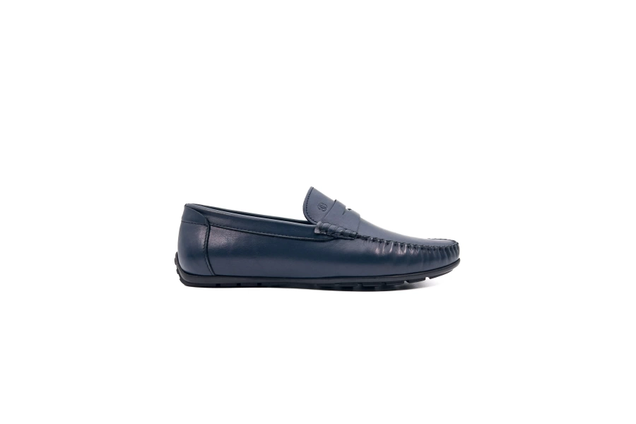 Shoecide Perge Lacivert Hakiki Deri Erkek Loafer Ayakkabı