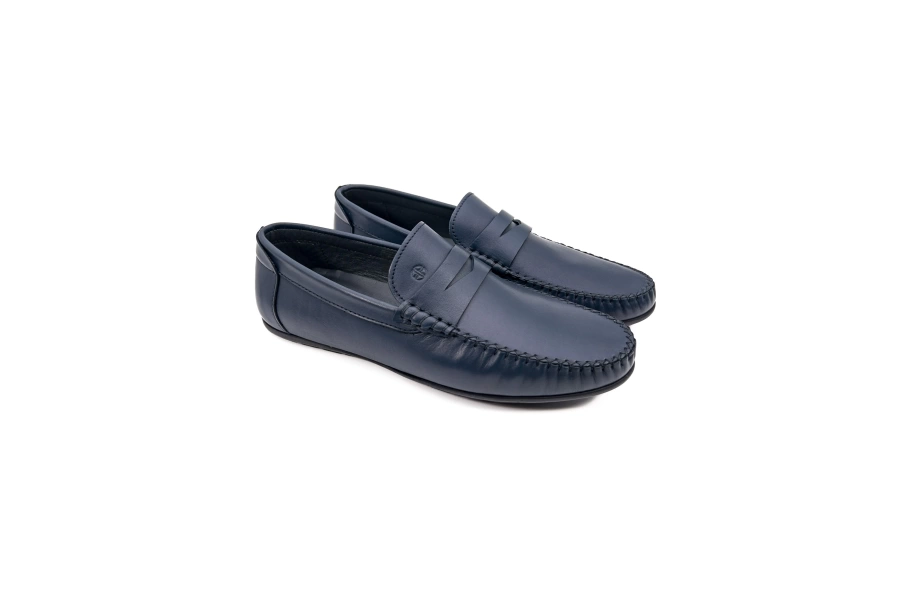 Shoecide Perge Lacivert Hakiki Deri Erkek Loafer Ayakkabı