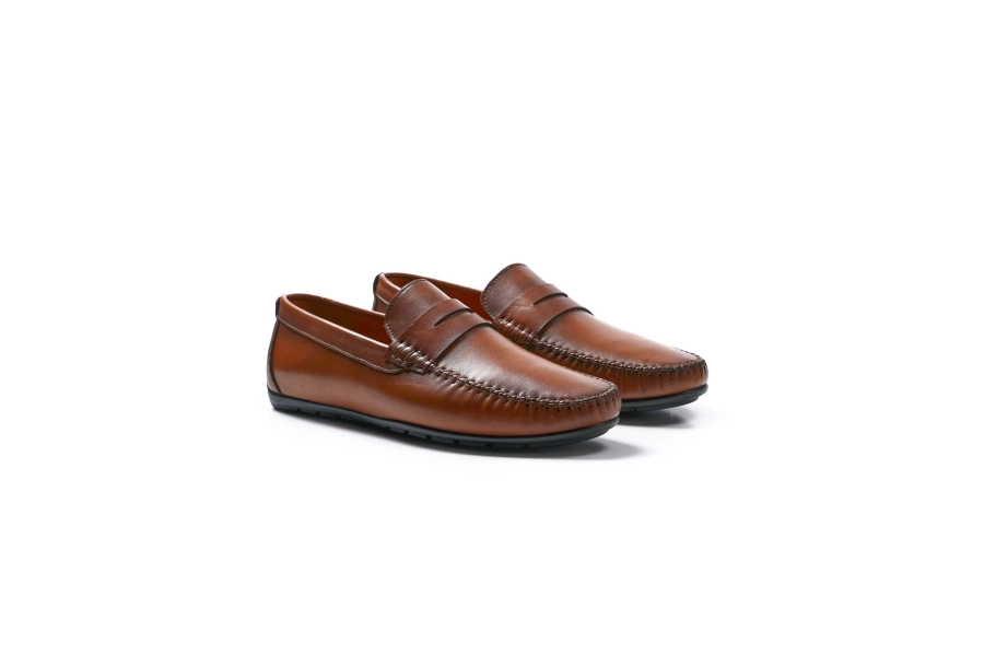 Shoecide Perge Taba Hakiki Deri Erkek Loafer Ayakkabı