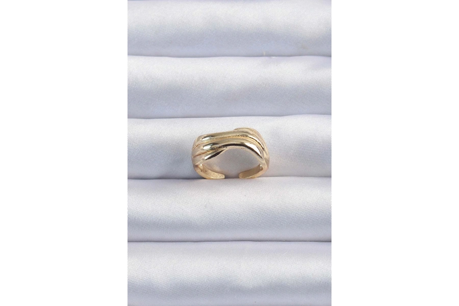 Shoecide Pirinç Altın Renk Kıvrımlı Ayarlanabilir Yüzük