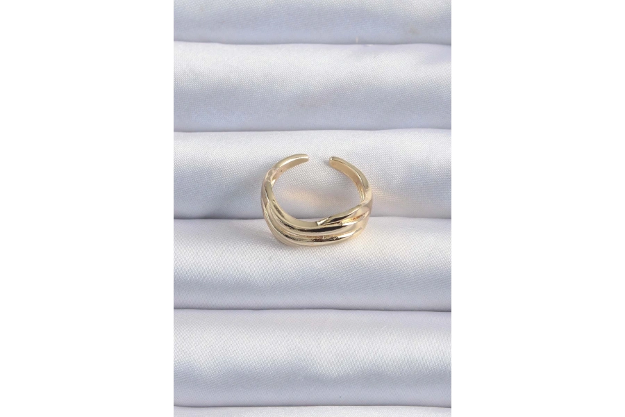 Shoecide Pirinç Altın Renk Kıvrımlı Ayarlanabilir Yüzük